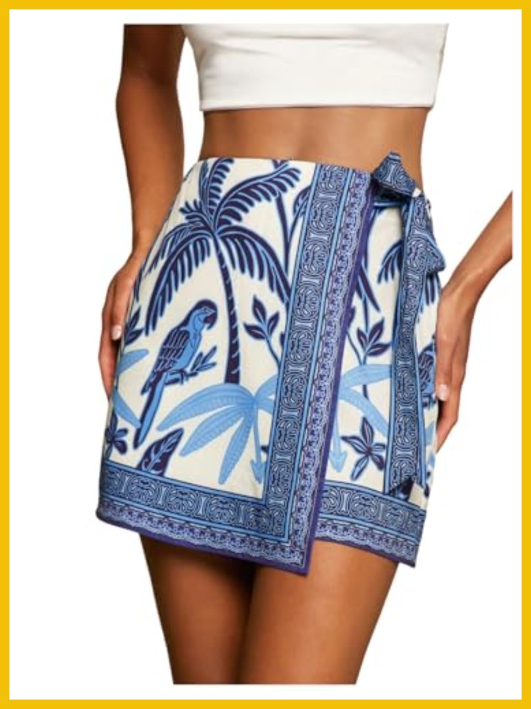 Boho Floral Wrap Mini Skirt - High Rise Asymmetrical Summer